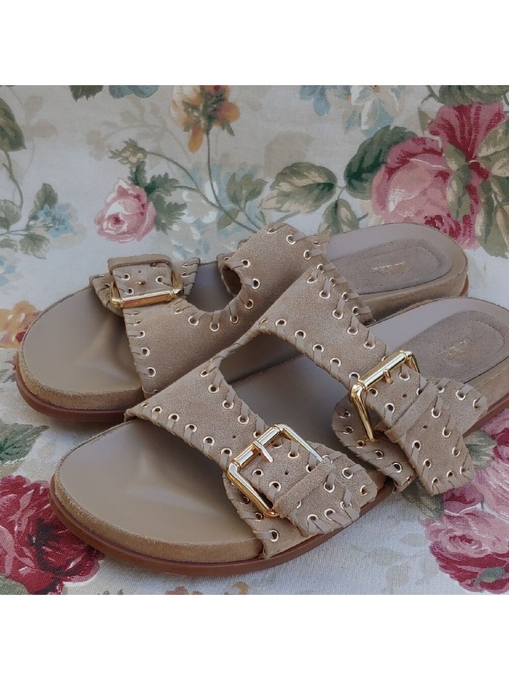 Zara Tan Suede Double Strap Slide Sandals with Gromets Women's size US 11 Euro 4 - Picture 17 of 17